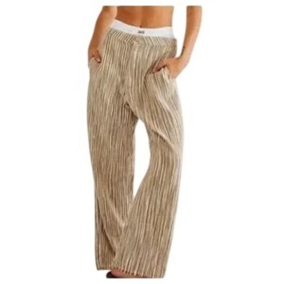 Free People Marta Brown Stripe Straight Leg Pants